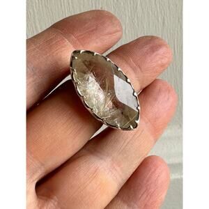 Golden Rutile Quartz Ring Checker Cut Marquis Handmade Fancy Bezel